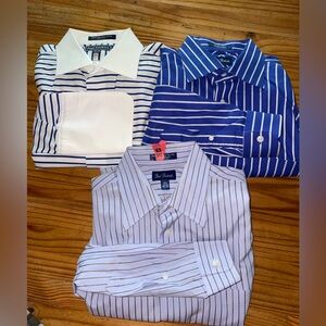 Paul Fredrick Lot Of 3 Dress Shirt Men's Striped Blue Sz 15.5/35